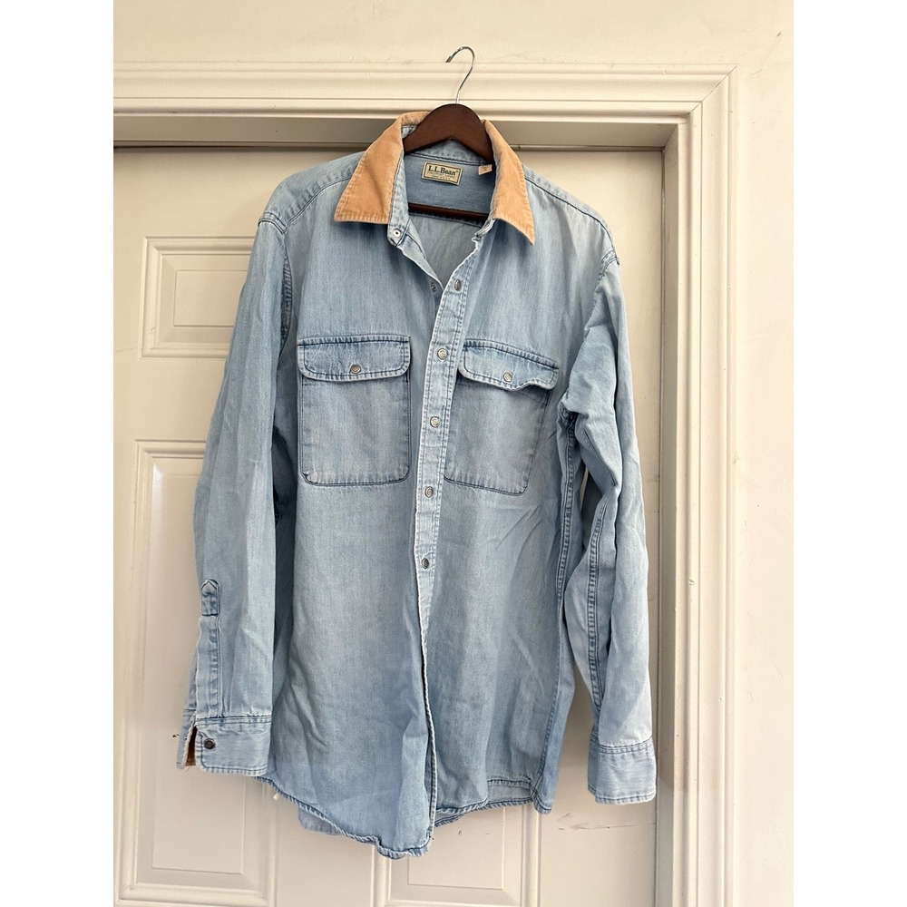 Vintage L.L. Bean Denim Field Shirt Corduroy Collar Cuffs XL Tall Made in USA